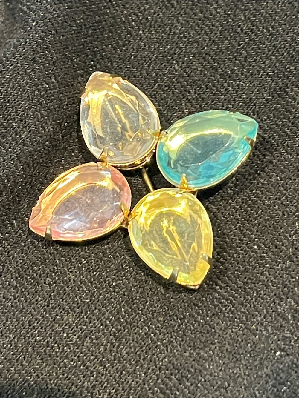 Vintage Avon Pastel Faceted Glass Brooch Aqua Pink Yellow Clear Teardrop Pin